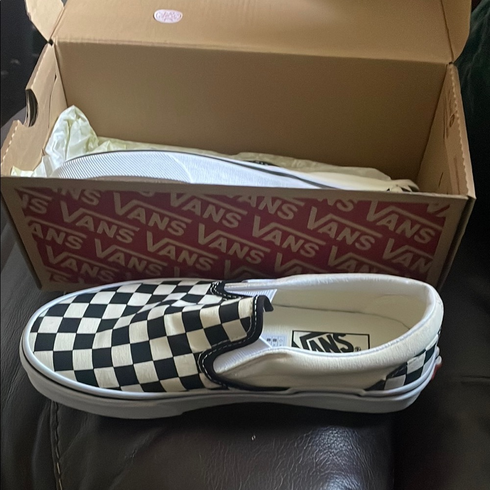 Vans Checkerboard Slip-On Shoes - Black and White